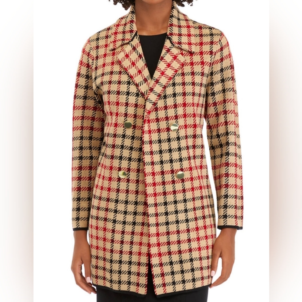 Kasper Women's Notch Collar Plaid Cardigan Sweater